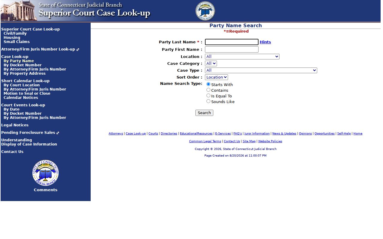 Manchester resident lookup Connecticut Superior Court party search
