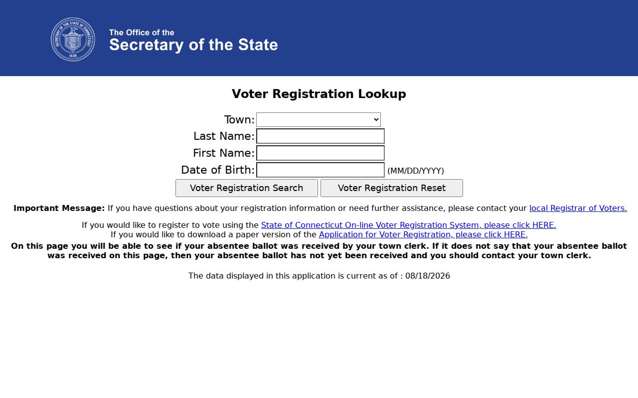 Manchester resident lookup Connecticut voter status portal