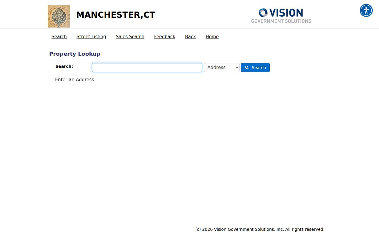 Manchester street directory Vision property search fields